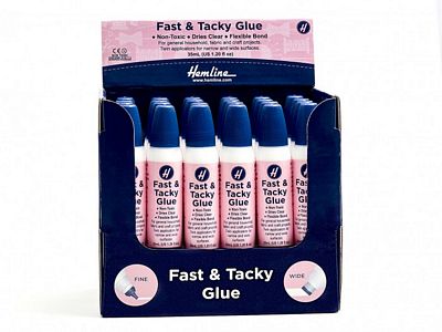 Hemline Fast and Tacky Glue 35ml with Dual Tips Display 24pc