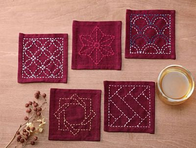 Olympus Sashiko Tsu Smpler Coasters Deep Red