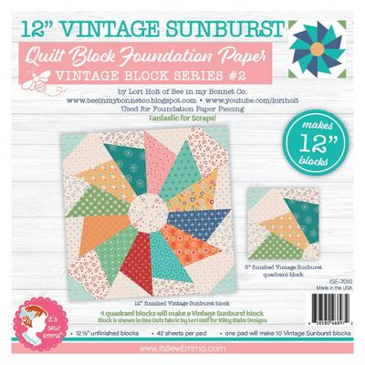 It's Sew Emma 12in Vintage Sunburst Quilt Block Foundation Paper