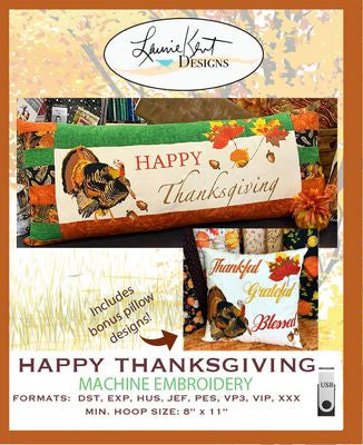 Laurie Kent Designs Happy Thanksgiving Bench Pillow Usb Version