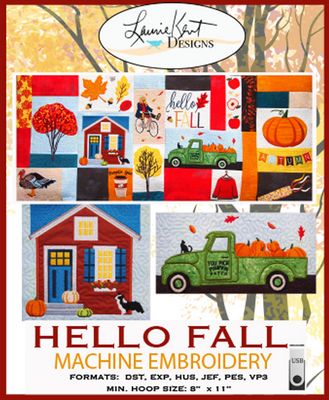 Laurie Kent Designs Hello Fall Embroidery Bench Pillow Usb Version