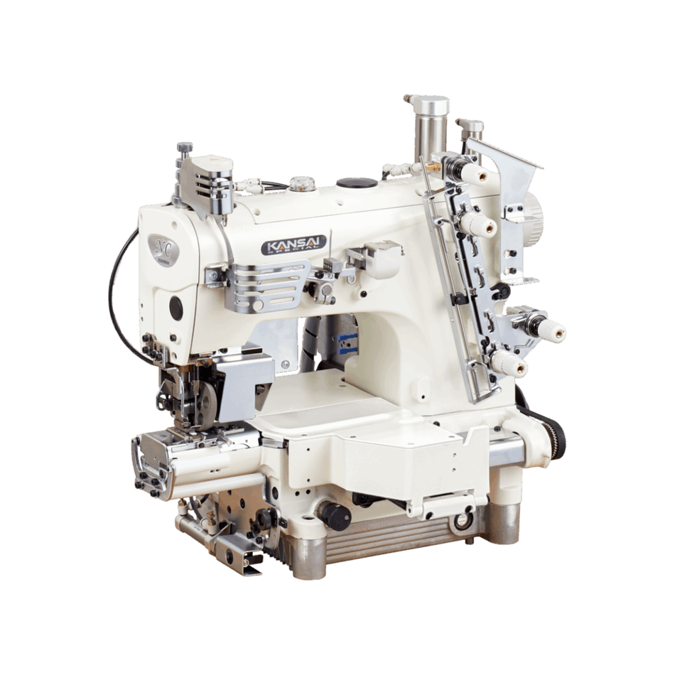 Kansai Special NC SERIES - 3 Needle, Small Cylinder Bed, Top and Bottom Cover Stitch Sewing Machine with Left Hand Fabric Trimmer for Hemming