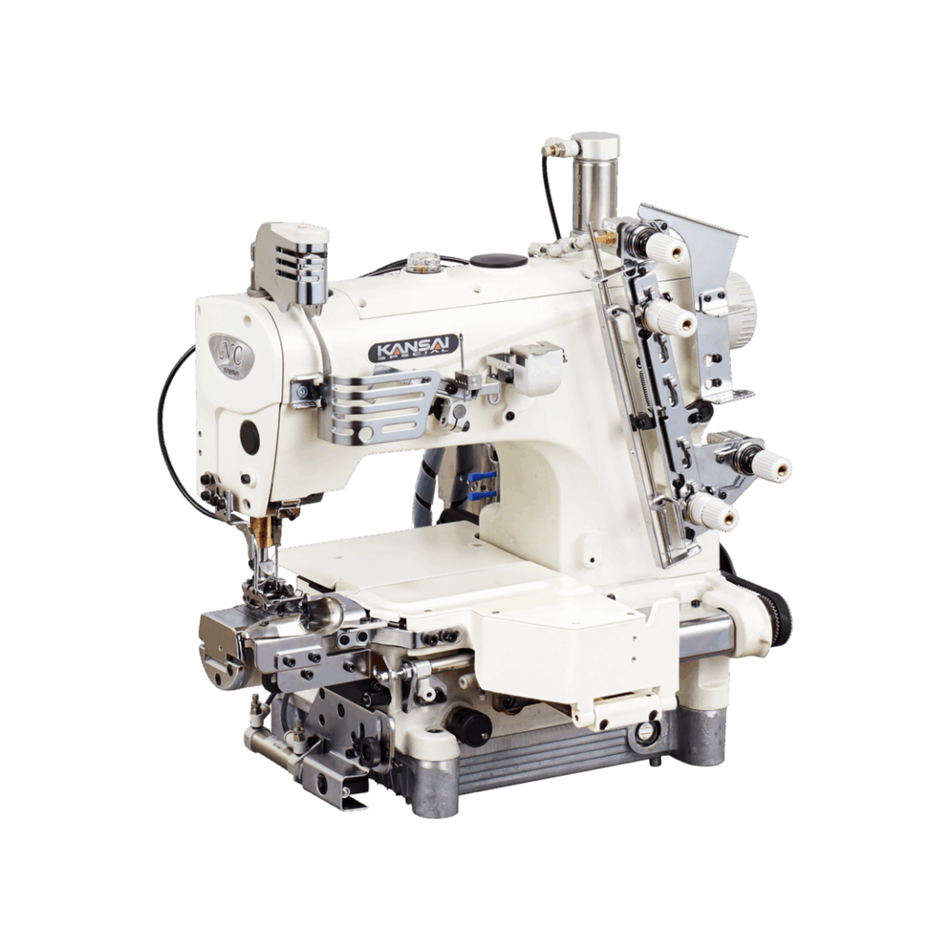 Kansai Special NC SERIES -  1 Needle, Small Cylinder Bed, Double Chain Stitch Sewing Machine with Three Plies Hemming Folder, with Front and Back Plies Differential Feed Dogs