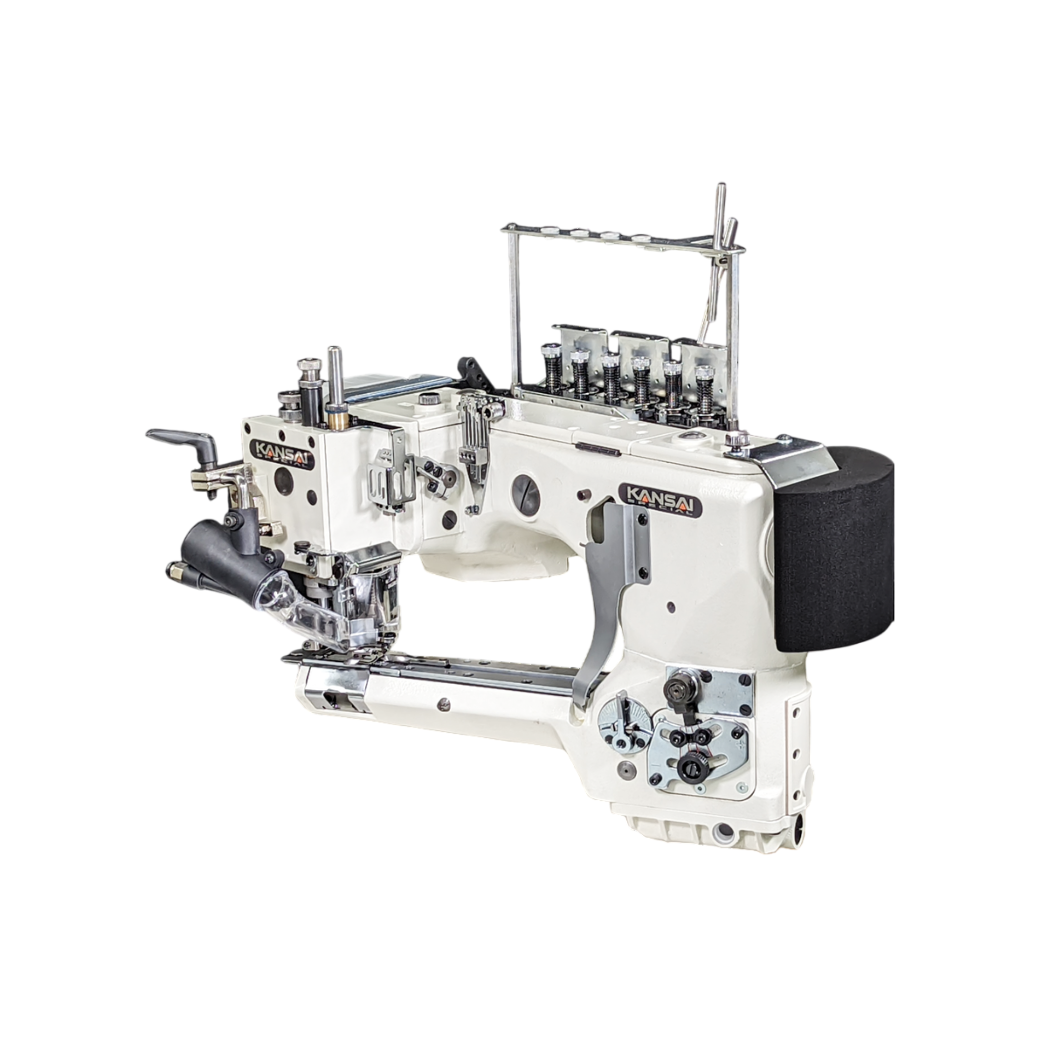 Kansai Special NFS SERIES - 4 Needle with Top Cover Stitch Butt Seaming, Both Side Edge Cut Type Flat Seamer for Heavy Material