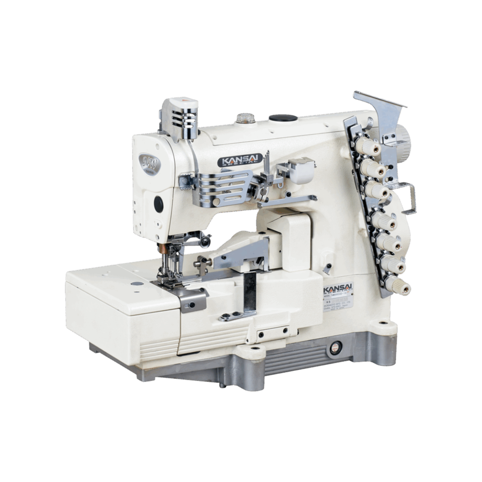 Kansai Special NW SERIES - 3 Needle, Flat Bed, Top and Bottom Cover Stitch and 1 Needle Double Chain Stitch Sewing Machine for Making Shell Stitch Design with Tape Binding