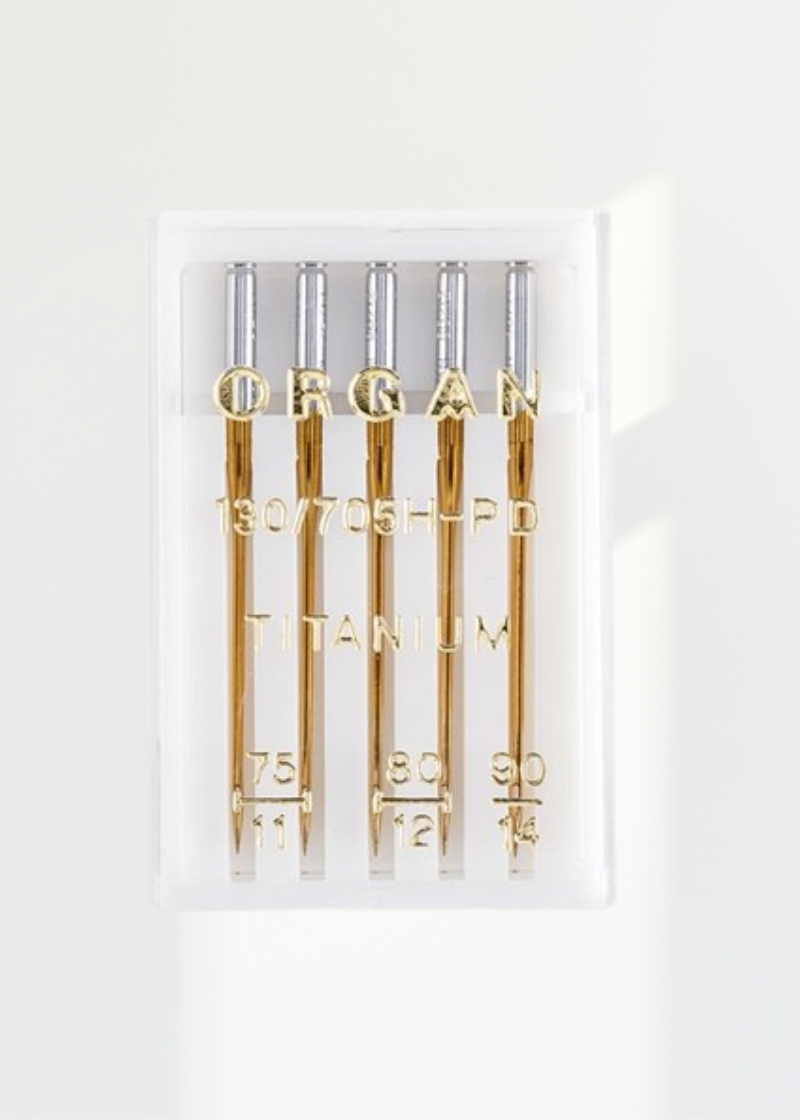 Organ Titanium Home Machine Needles - Size 11, 12 & 14 - 15x1, 130/705H-PD - 5/Pack
