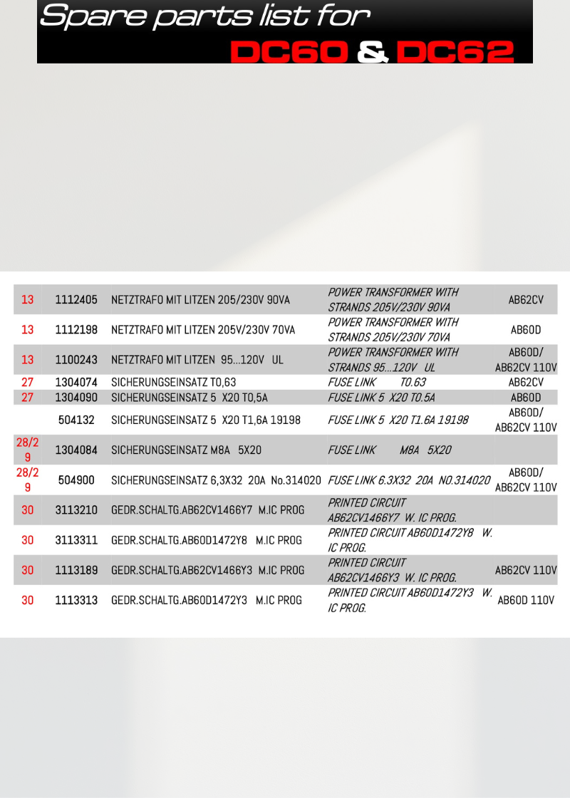 Efka DC60 and DC62 spare parts list for part 1113313, page 5