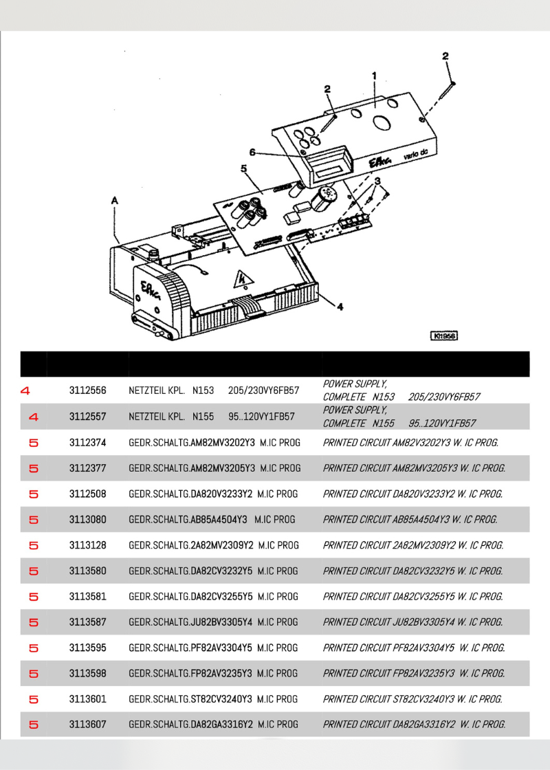 Efka DC82 spare parts list for part 600016, page 4