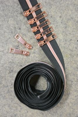 The Decorating Diva Black Metallic Zipper Tape 2.5yds- Rose Gold