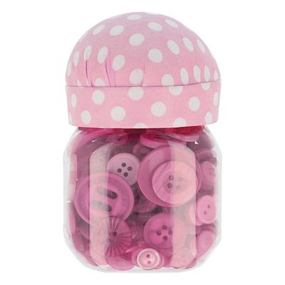 Products from Abroad Button Jar with Pincushion Lid-Pink
