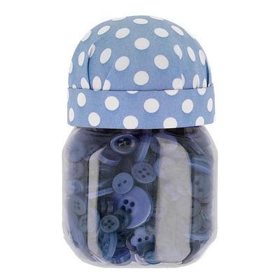 Products from Abroad Button Jar with Pincushion Lid-Blue