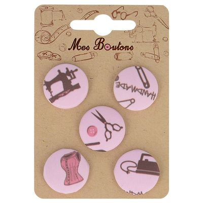 Products from Abroad Sewing Theme Carded Buttons-Pink