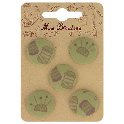 Products from Abroad Sewing Theme Carded Buttons-Green