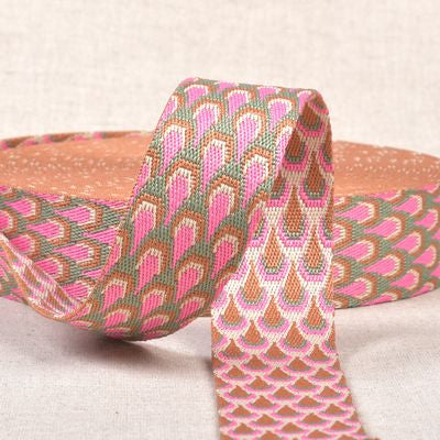 Products from Abroad Peacock Pattern Webbing 1.5 in x 15.95yds, Pink