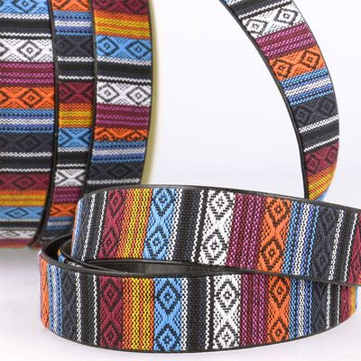 Products from Abroad Braid w Faux Leather Backing, Blk/Wht/Or/Blu/Ylw