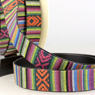 Products from Abroad Braid w Faux Leather Backing, Blk/Blu/Pur/Grn/Ylw