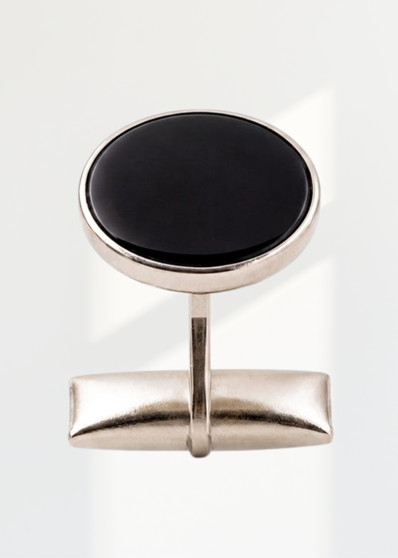 Metal Cuff Links - 144/Pack - Silver W/ Black Stones