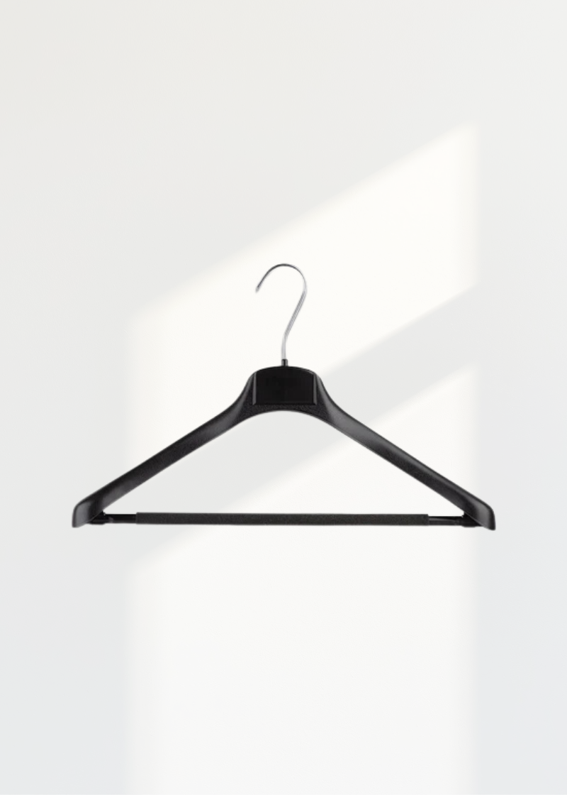 Plastic Suit Hangers W/ Foam Covered Bar - 18" Length/ 4 1/4" Neck - 50/Box - Black