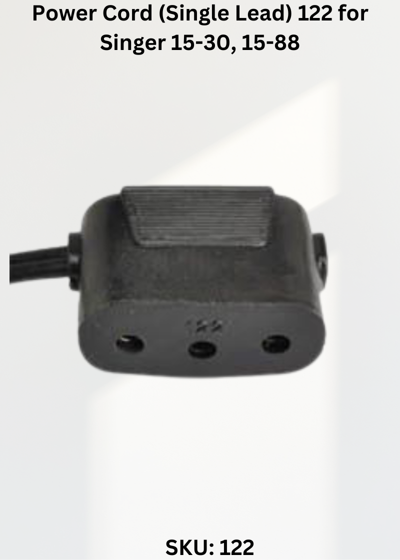 Power Cord 122 — Fits Singer 15-30, 15-88, 15-90, 15-91 & more