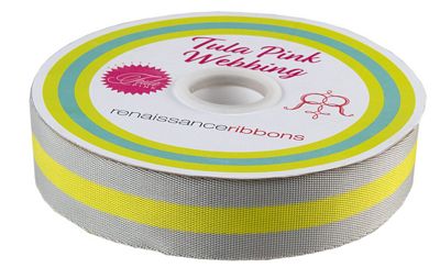Renaissance Ribbons Soft Grey and Neon 1.5 in-Tula Pink Webbing 16 yd
