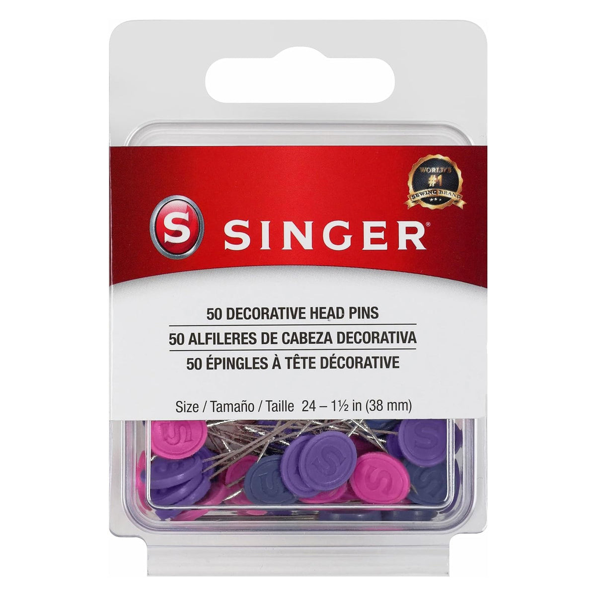 Singer, Decorative Flat Head Pins Size 24 - 1-1/2" 50pk