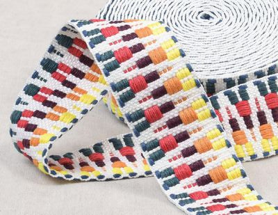Products from Abroad Ethnic Webbing 1.5 in x 15.95 yds, Multi/White