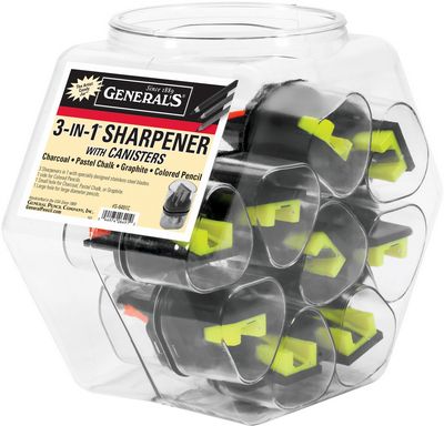 General Pencil Co. 3-in-1 Sharpener with clear collection canisters