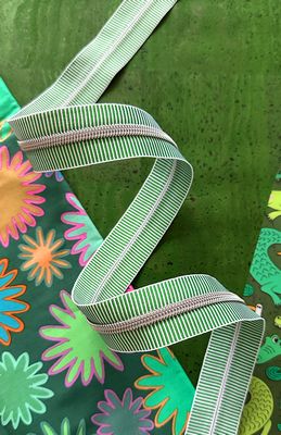 Sassafras Lane Designs Green Stripe Zipper Tape with Nickel teeth