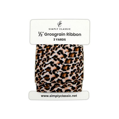 Simply Classic .5 in Grosgrain Ribbon - Brown Leopard Print