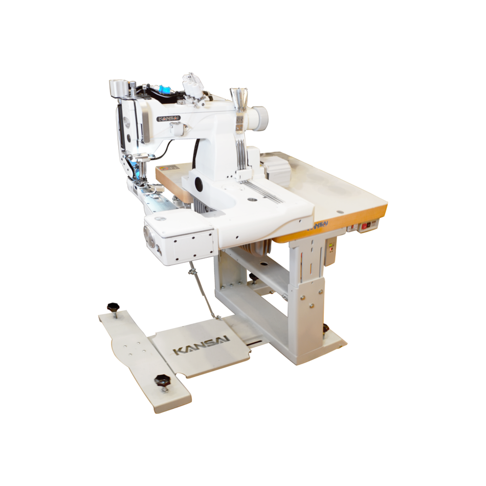 Kansai Special SQ・SX SERIES - 3 Needle, Feed-Off-The-Arm Square Type Double Chain Stitch Sewing Machine for Lap Seaming with Left and Right Differential Feed and Original Puller Device