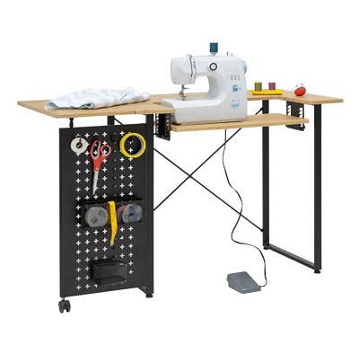 Pivot Sewing Table with Pegboard Graphite/Ashwood
