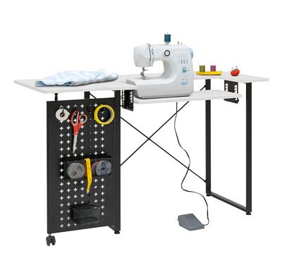 Pivot Sewing Table with Pegboard Graphite/White