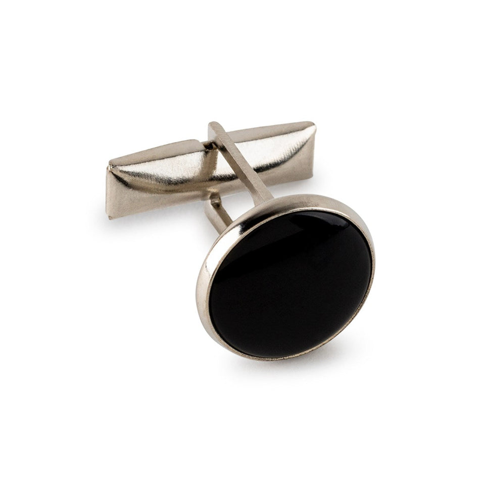 Metal Cuff Links - 144/Pack - Silver W/ Black Stones