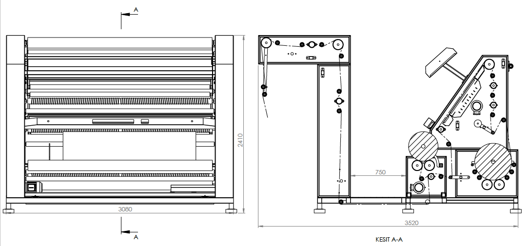 Open Width  Knited Fabric Inspection Machine Working Width: 2400 mm- Roll Diameter: 500 mm - Empenzo Automated Sewing Systems