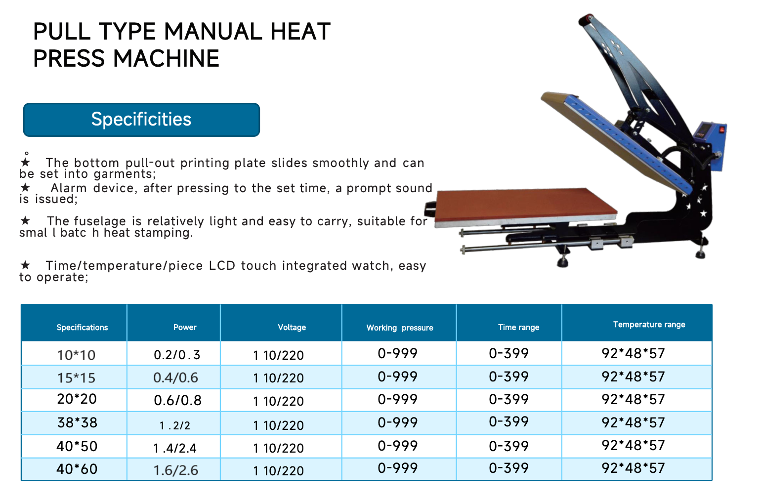 Pull-Out Manual Heat Press Machine – Sliding Drawer T-Shirt Press