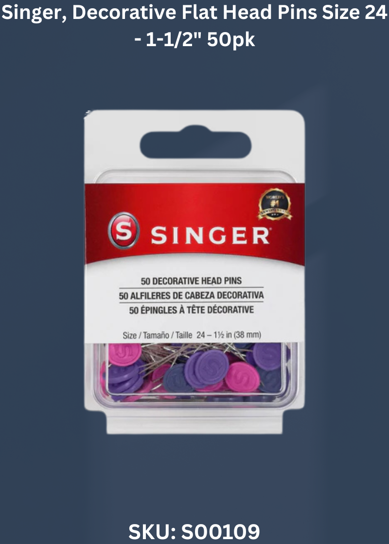 Singer, Decorative Flat Head Pins Size 24 - 1-1/2" 50pk