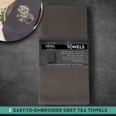 OESD Tea Towel Grey 20inx28in 2/pk