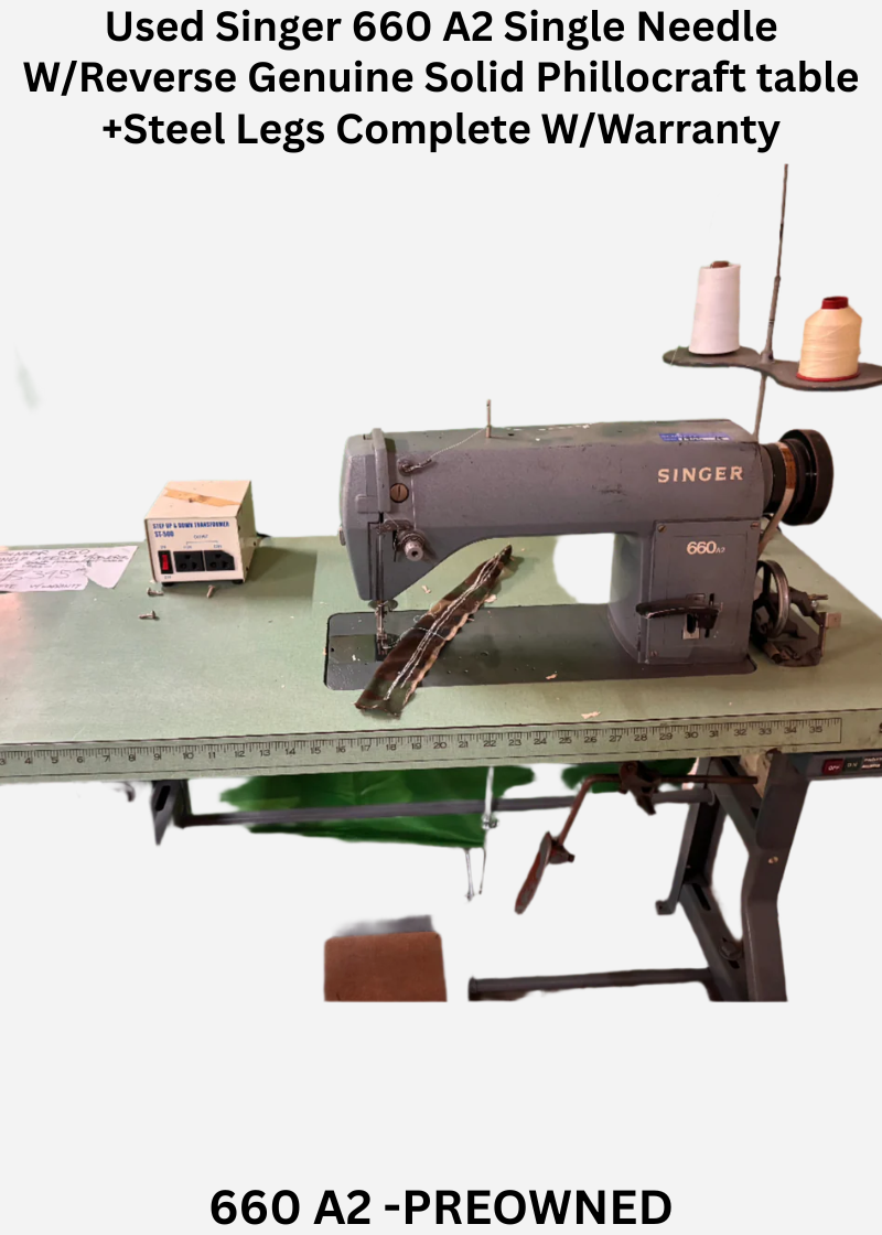 Used Singer 660 A2 Single Needle W/Reverse Genuine Solid Phillocraft table +Steel Legs Complete W/Warranty