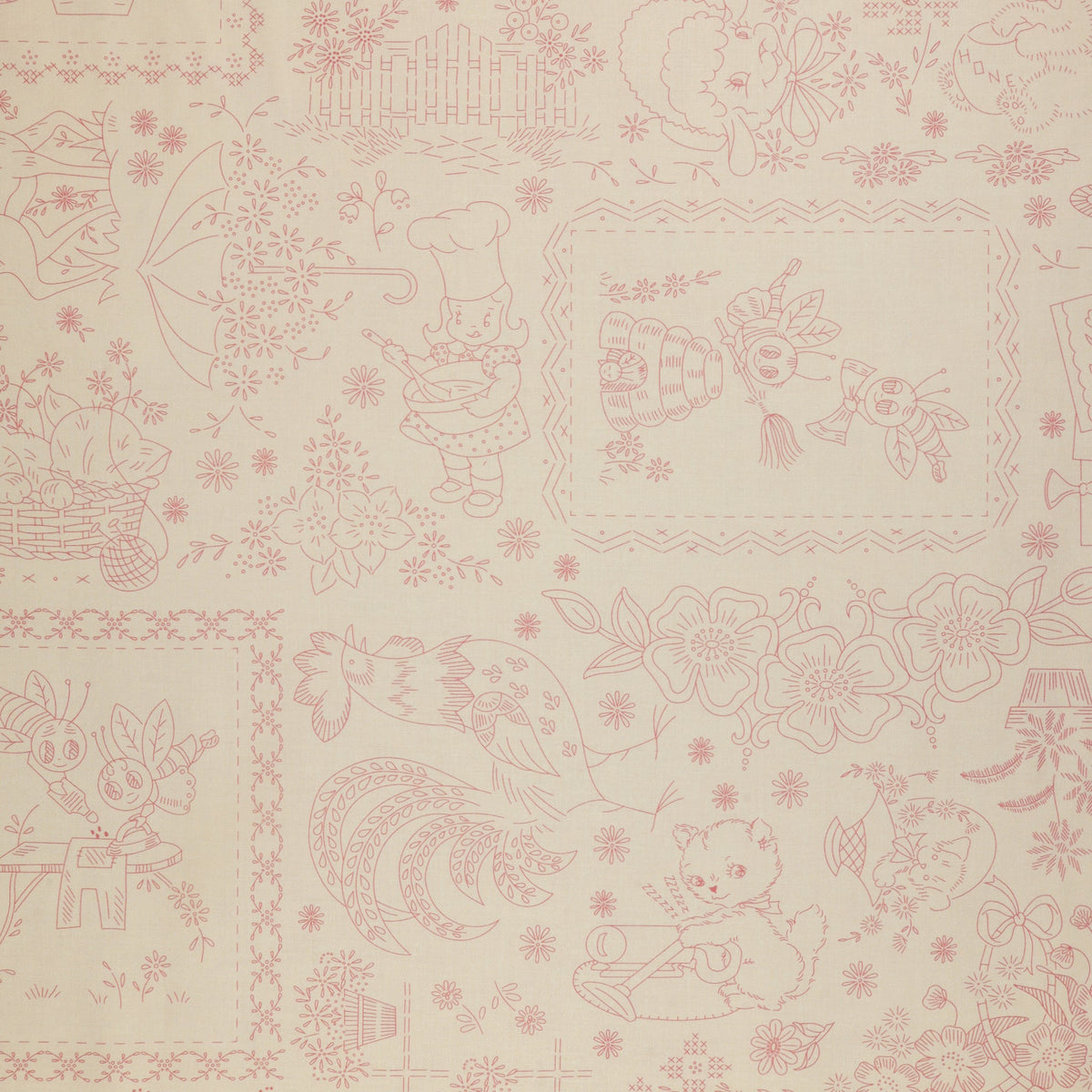 Berry & Sage 108" Wide Quilt Backing - Emroidery Coral