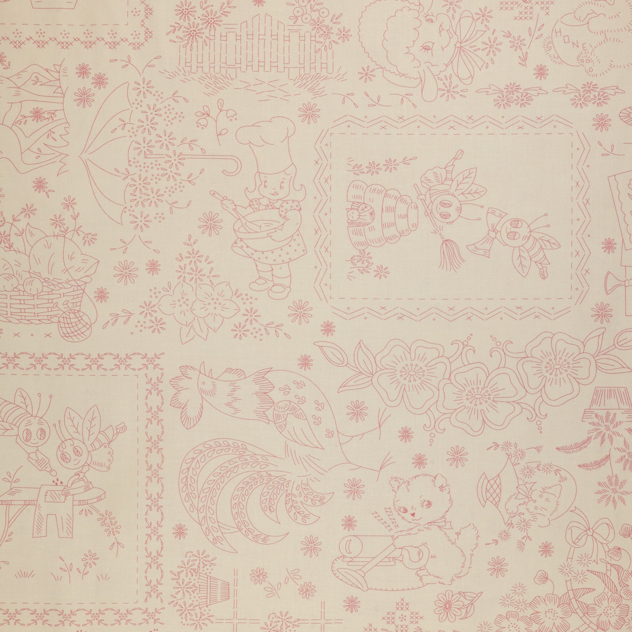 Berry & Sage 108" Wide Quilt Backing - Emroidery Coral