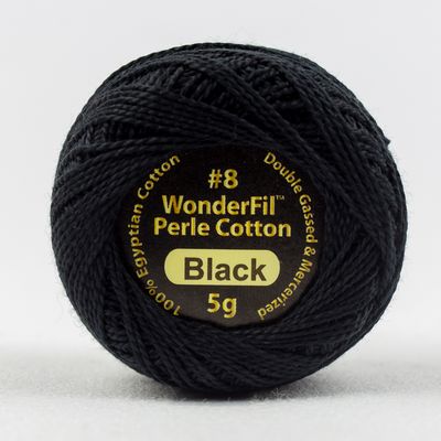 WonderFil Eleganza Solid #8, 5g ball, 5/box, Black