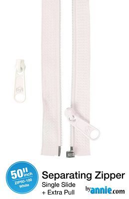 Patterns by Annie 50in Separating Zipper + Extra slide -White
