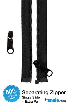Patterns by Annie 50in Separating Zipper + Extra slide - Black