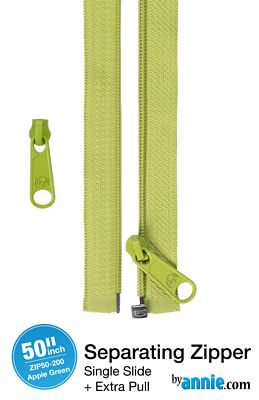 Patterns by Annie 50in Separating Zipper + Extra slide -Apple Green