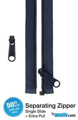 Patterns by Annie 50in Separating Zipper + Extra slide- Navy