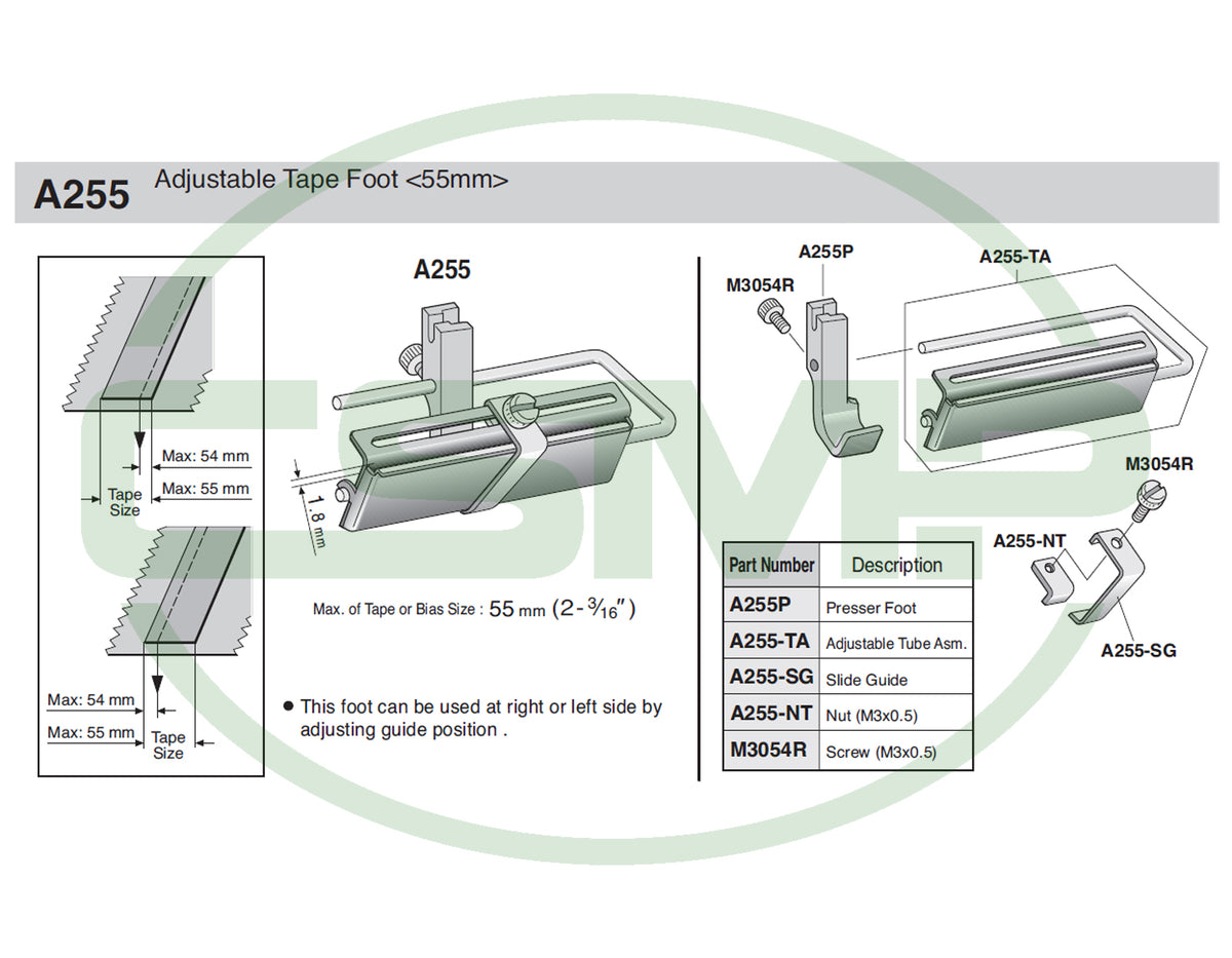 Suisei A255 Adjustable Tape Foot up to 55mm