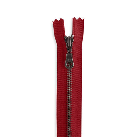 YKK #4.5 Antique Brass Donut Pull Bag Zipper - Red
