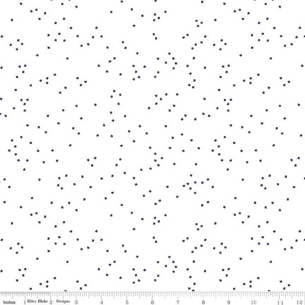 Blossom On White Navy Fabric