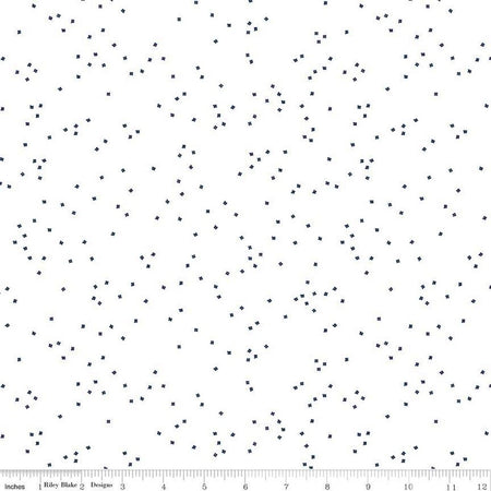 Blossom On White Navy Fabric