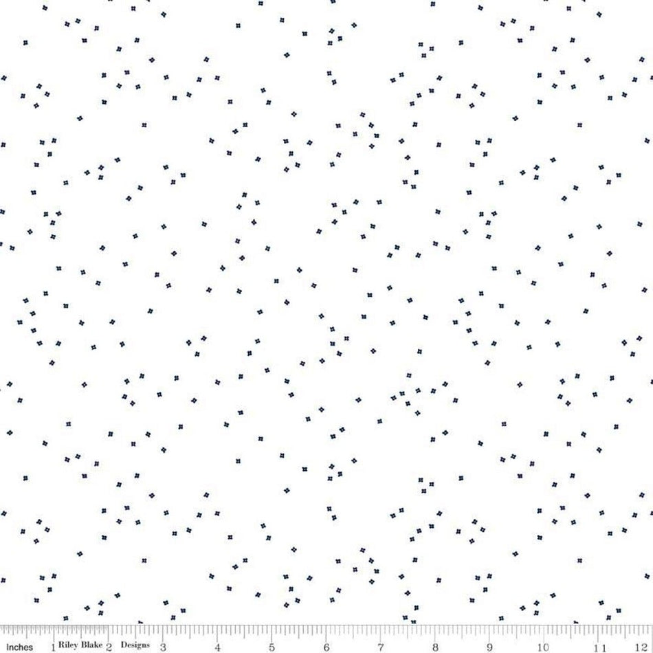 Blossom On White Navy Fabric
